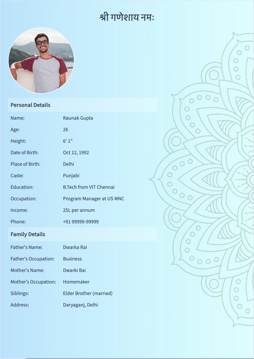 Phoenix Marriage Biodata Template